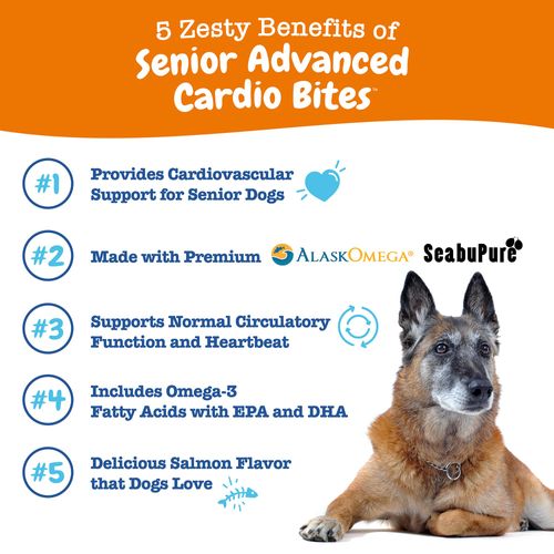 Zesty Paws Cardiovascular Support for Dogs - Taurine for Dogs - with CoQ10, L Carnitine & Sea Buckthorn - Senior Heart Health - AlaskOmega Fish Oil Omega 3 - Senior - Salmon - 90 Count