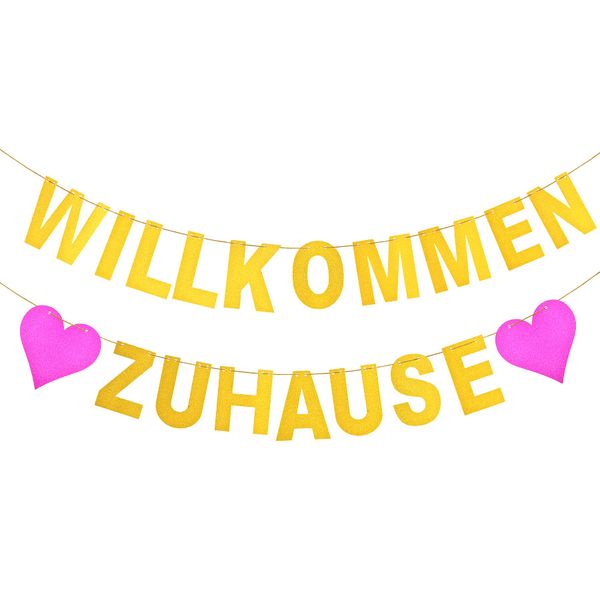 EKKONG Herzlich Willkommen Girlande, Welcome Back Girlande Willkommen Zuhause Banner mit Seil für Familie Partydeko Geburtstags Party Dekoration Hängedekoration (Glitzerpapier)