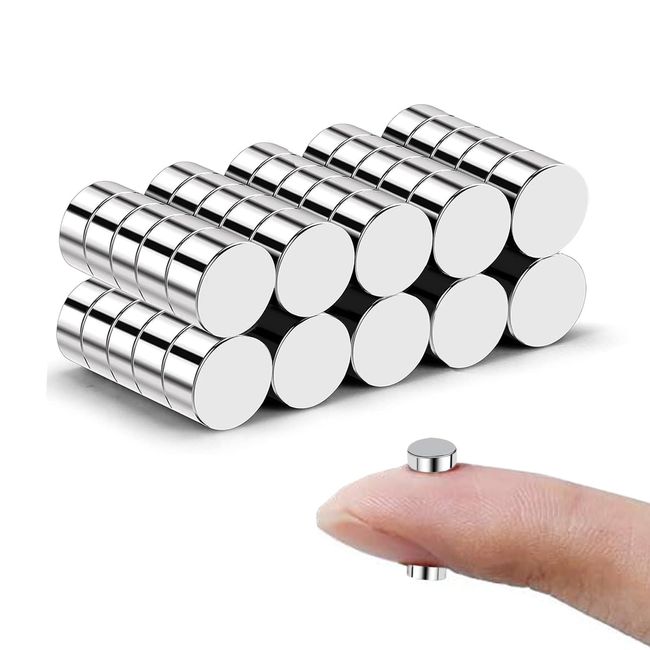 Magnets, Small, Multi-Purpose, Round Magnets, Neodymium Magnets, 0.2 x 0.1 inches (6 x 3 mm), 50 Pieces, Small Strong Magnets, Mini Magnets, Small Round Disc Magnets, Super Strong Magnets, Round Magnets, Super Strong Magnets, Ideal for Refrigerators, Maps