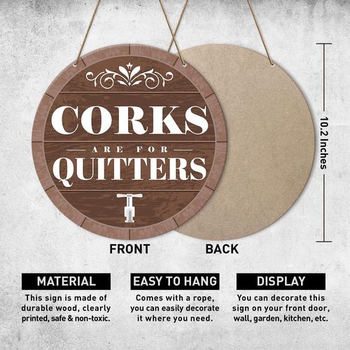 Funny Home Bar Decor Sign, Bar Decorations, Bar Decor for Home Wall, Man Cave Decor for Men Garage Bar, Wine Bar Sign for Home Bar Decor, Hanging Home Decor, Corks Are for Quitters