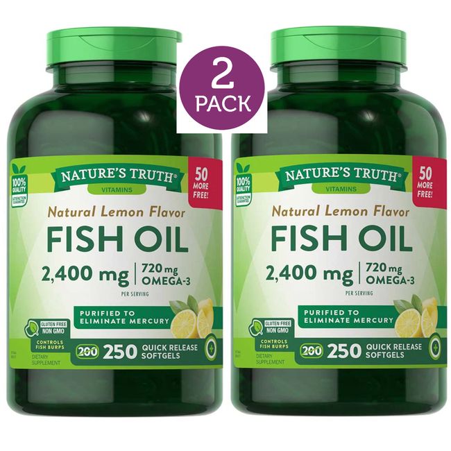 2 Pack Fish Oil 500 Softgels 2,400 mg Mercury Free Lemon Flavor Omega-3 Non-GMO