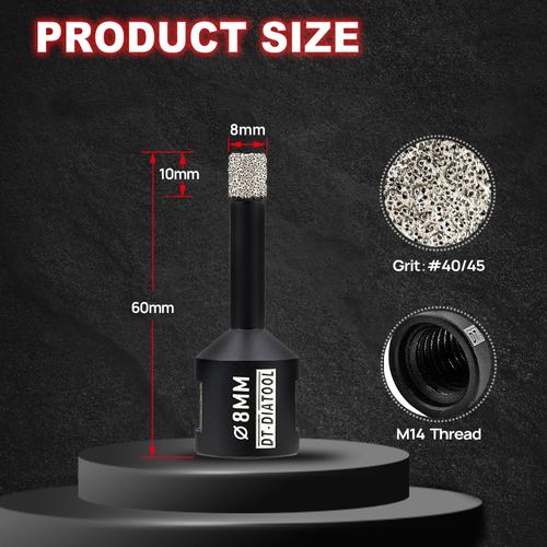 DT-DIATOOL Diamond Drill Bit 2PCS 8mm Hole Saw for Dry Drilling Tile Porcelain Marble Ceramic Granite