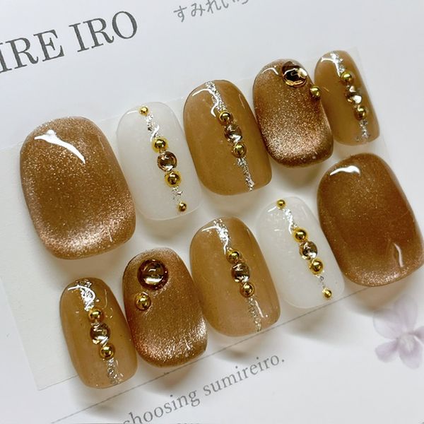 Nail tips False nails Bridal nails Short Coming-of-age nails Design Simple nails Nail Beige nails Small nails Large nails Very short Chibi nails Adult nails False nails Custom nails<br> [o2175] Beige/brown magnet vertical line