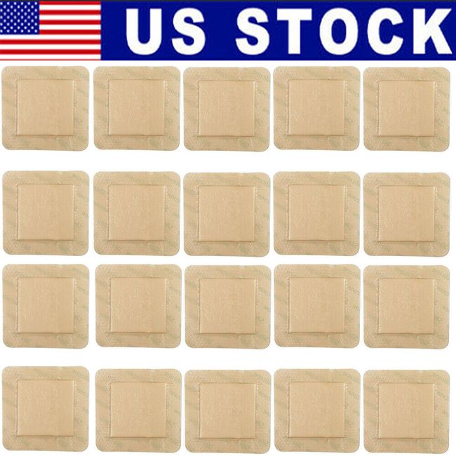 20pcs Sterile Silicone Wound Dressing Pads w/ Adhesive Border Waterproof 4x4''