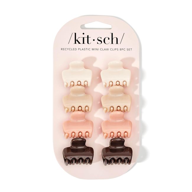 Kitsch Recycled Plastic Puffy Mini Claw Clips, Small Hair Clips for Women Girls, Hair Claw Clips for Thick Hair, Claw Hair Clips for Thin Hair, Hair Accessories for Women, 8pcs (Assorted)