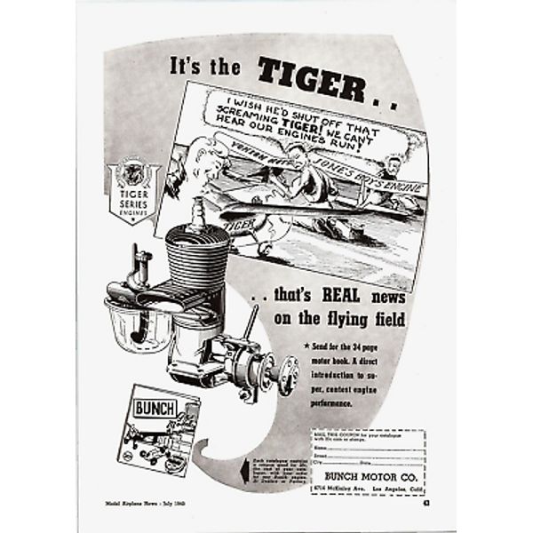 BUNCH Tiger Aero RC Motor 1940 Print Ad Wall Art Ephemera