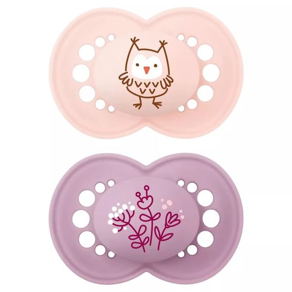 MAM Original Matte Baby Pacifier, Nipple Shape Helps Promote Healthy Oral Development, 2 Pack, Girls, 6+ Months