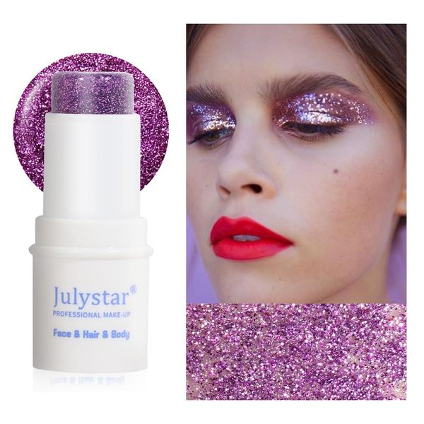 Face and Body Glitter Stick, Sparkling Holographic Sequins Paint Makeup for Face/Body/Hair/Eyes/Lip.(08- Purple)