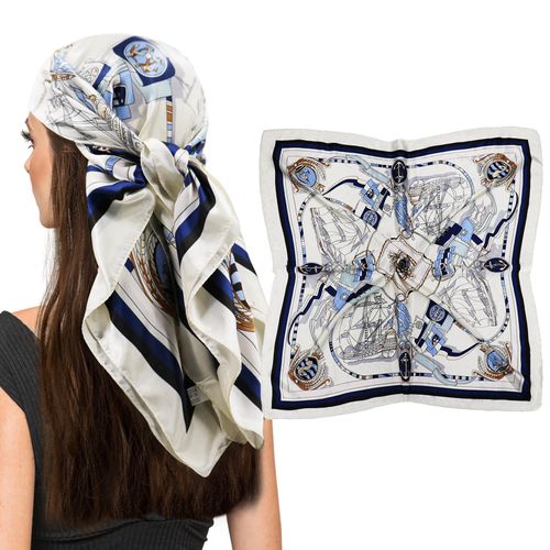 vimate Navy Head Scarf Like Silk Satin Hair Scarf for Women Sleeping Square Designer Scarf for Hair Wrapping at Night 35Inch (style96)