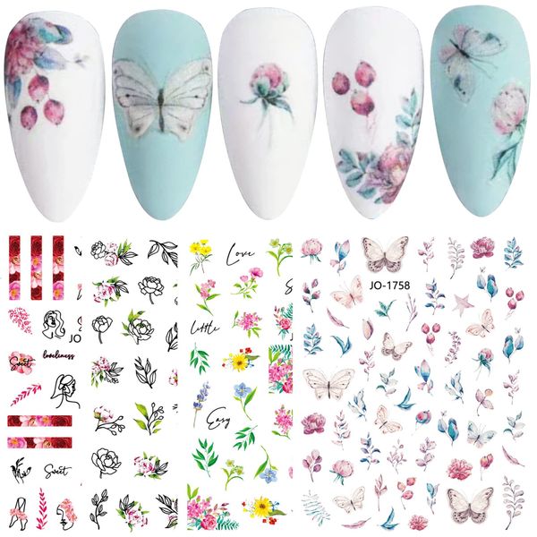 LANODO 6 Pcs Nail Stickers, Beautiful, 3D, Multiple Styles, DIY Nail Seal Set, Spring and Summer, Flower Plant