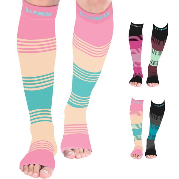 Doc Miller Toeless Compression Socks Women & Men – Open Toe, 15-20mmHg, Knee-High, Lightweight, 1 Pair, Calf Support, Shin Splints, Varicose Veins Comfort