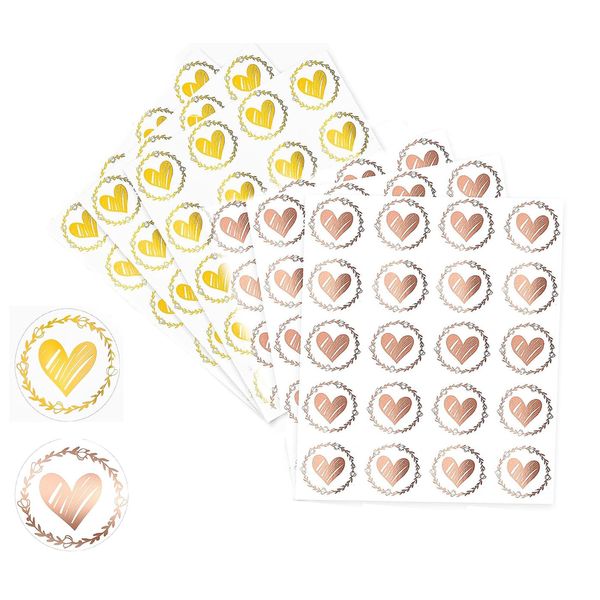 120pcs Envelope Seal Stickers - 3,2cm Heart Seal Stamp Stickers Self-Adhesive Envelope Sticker,Clear Heart Envelope Stickers,Self-Adhesive Round Sealing Sticker for Envelopes (gold+rose gold)