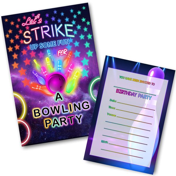 Bowling Party Invitations Pack with Envelopes WRITE ON (PACK OF 12)