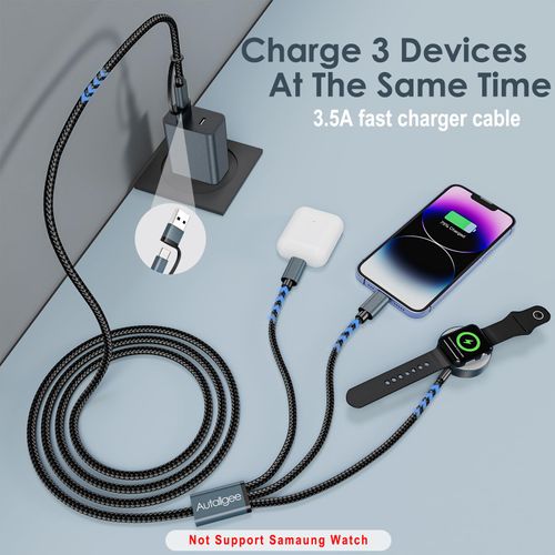 2Pack 4FT Upgraded 3 in 2 Multi Charging Cable for Apple Watch Charger Travel Essentials iWatch Charger Fast Charging Compatible with iWatch Ultra/SE/10/9/8/7/6/5/4/3/2/1,iPhone16/15/14/13/Galaxy S24