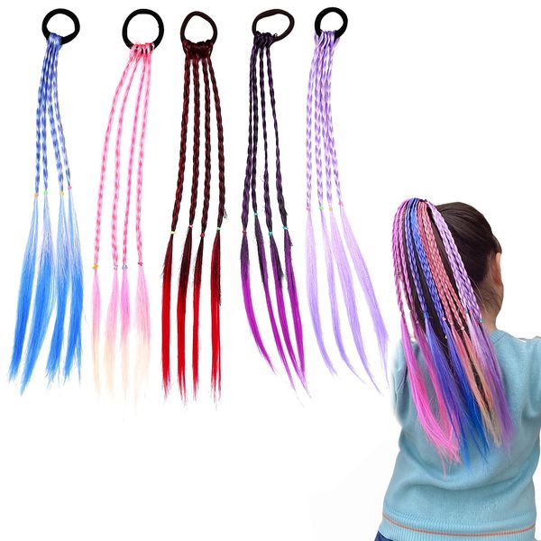 Beauty PLAYER Braid Wig, Set of 5, Kids Extension, Dance, Gradient, Ponytail, Hair Extension, Colorful Wig, Kids Dance, Recitals, Easy to Wear (5 Mixed Colors)