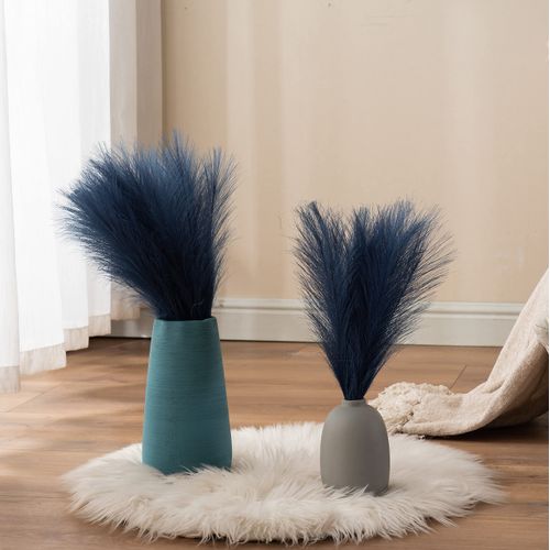 Acfruits Blue Pampas Grass Small, Navy Blue 3Pcs 17" Faux Pampas Grass Decor, Blue Pompas Grass Flower Arrangement and Vase Filler for Boho Home Wedding Decoration