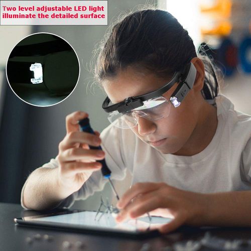 Magnifying Glass with Led Light for Close Work, USB Rechargeable Head Magnifier Glasses Hands Free for Cross Stitch Painting Sewing Crafts Reading, 3 Replacement Lenses 1.5X, 2X, 2.5X Magnification