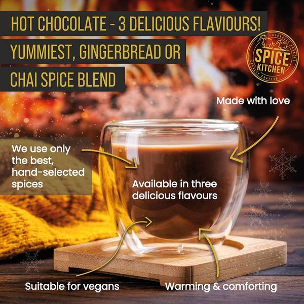 Spice Kitchen Gingerbread Hot Chocolate, no added sugar, gluten free and dairy free gingerbread flavour drinking chocolate and cocoa for baking (100g pack)