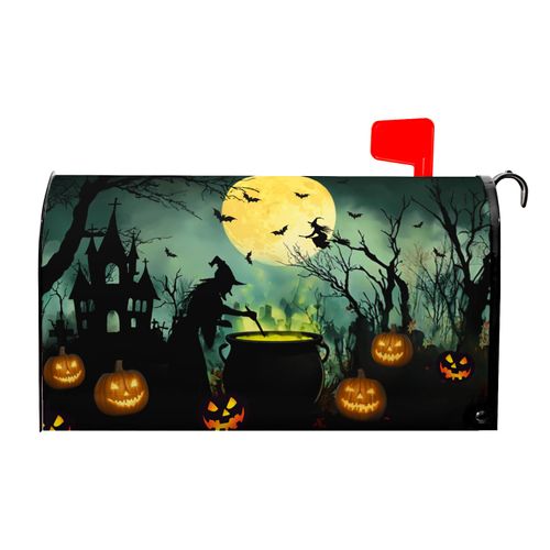 Halloween Witch Mailbox Covers Magnetic Castle Bat Fall Pumpkin Mailbox Cover Standard Size 21 x 18 Inch Trick or Treat Farmhouse Mail Box Wraps for Farmhouse Garden Yard Decor