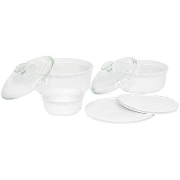 CorningWare French White 7 Piece Ceramic Bakeware Set | Microwave, Oven, Fridge, Freezer, and Dishwasher Safe | Resists Chipping and Cracking | Doesn't Absorb Food Odors and Stains