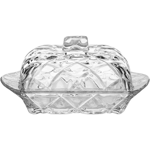 PEPAXON Glass Butter Dish with Lid Transparent Butter Serving Tray Butter Container 16.8x11CM (A)