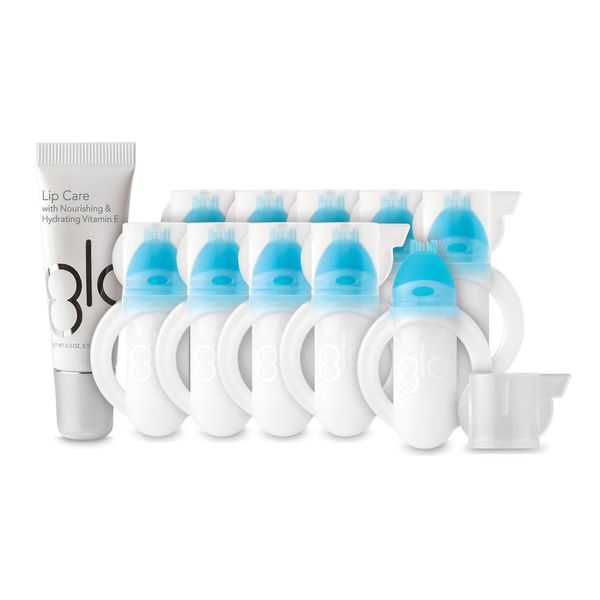 GLO Vial Teeth Whitening Gel Treatment Kit — Fast & Pain-Free Results, Designed for Sensitive Teeth — Mint Flavor, Great Alternative to Strips & Trays — 10 Pack Plus Lip Care