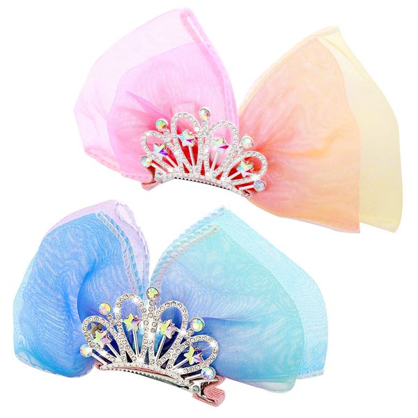 WLLHYF Diamond Crown Hair Pin Bow Hair Clips Gradient Metal Side Hair Barrette Princess Headband Mini Birthday Crown Hair Styling Headdress Accessories for Girls Kids