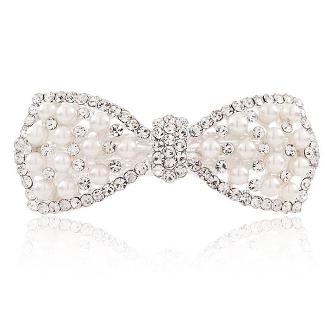 E EMZHOLE Elegant Hair Barrettes Rhinestone Pearl Bow Hairpin Jewelry Crystal Headdress Diamond Hairpin Hair Accessories Hair Clips (White)