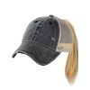 C.C Ponycap Messy High Bun Ponytail Adjustable Mesh Trucker Baseball Cap Hat, Washed Black