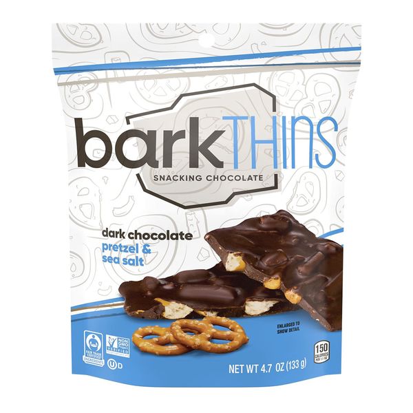 barkTHINS Dark Chocolate, Pretzel and Sea Salt Snacking Chocolate Bag, 4.7 oz