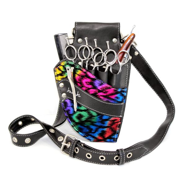 Hairdressing Scissor Pouch by Kassaki Black Check Tool Belt Bag Limited Edition (Rainbow Leopard)