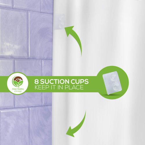 Clean Healthy Living Clean Healthy Living Heavy Duty Shower Curtain Liner/Extra Long PEVA: Odourless & Mildew Proof (with Suction Cups) Eco-Friendly 70 x 78 in. Long - White Colour 1 Pack White