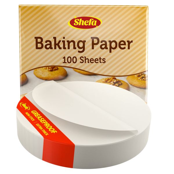 SHEFA 100 Pcs Premium Quality Circle Baking Paper Sheets Grease Proof Parchment Paper Bake Cake precut Ready Cut for Oven Tray Value Pack