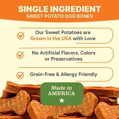Gaines Family Farmstead Sweet Potato Dog Bones 4 Pack – 32 oz, All-Natural, Single Ingredient, Grain-Free Dog Treats for Digestive Health, Training & Rewards – High-Fiber, Made in USA