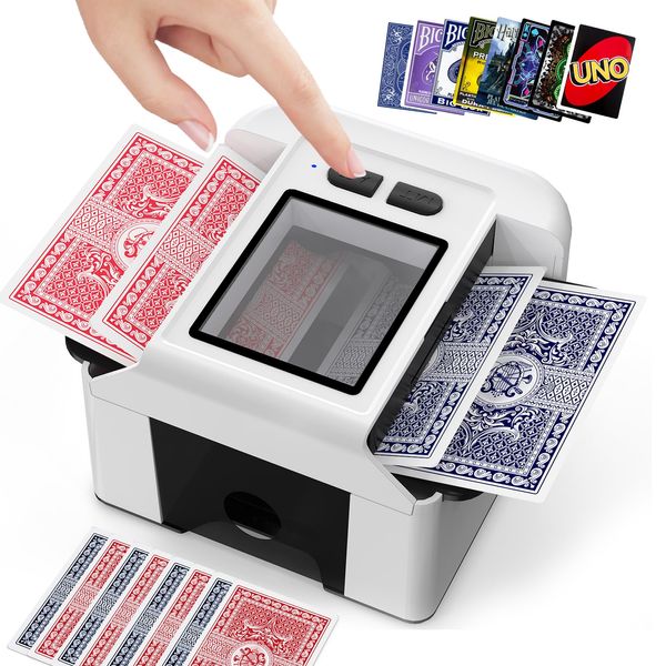 HOTOIQ Automatischer Kartenmischer, Kartenmischmaschine Elektrische mit Auto und Manuellem Modus,1-2 Decks Wiederaufladbarer Kartenmischgerät für Poker,UNO,Blackjack,Texas Hold'em