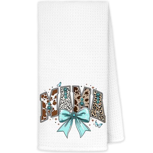 JINYO Coquette Turquoise Bow Western Mama Kitchen Towels, Mama Mom Gifts Dish Tea Towels, for Mom Hand Towel, 16x24 Inch