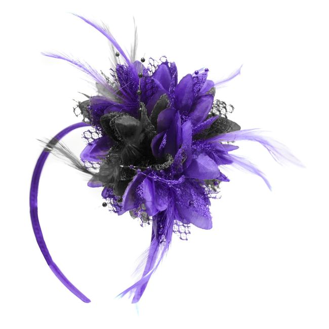 Caprilite Purple and Black Fascinator on Headband for Ascot Weddings