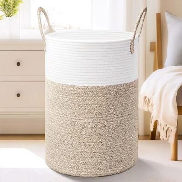 Laundry Basket,Woven Cotton Rope Laundry Hamper,for Decorative 100L Brown