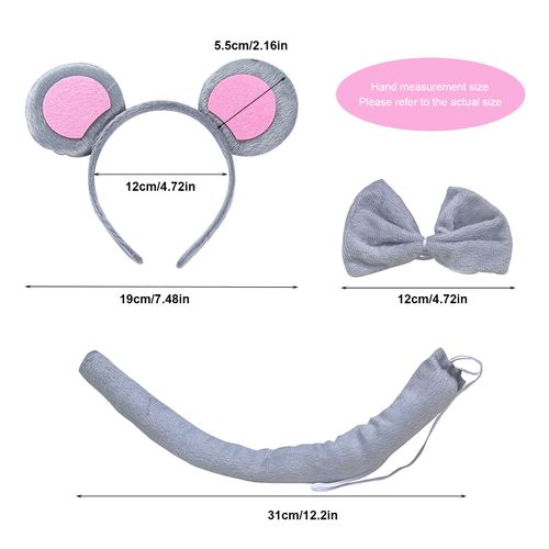 TSHAOUN Mouse Ears Headband, Animal Costume Set, Ears Headband Tail Animal Dress Up Set, for boys and girls Cosplay Birthday Party Carnival Christmas Party Supplies (Grey)
