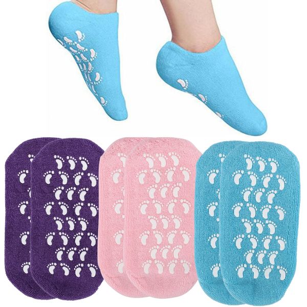 3 Pairs Moisturising Socks, Cotton Socks for Moisturising, Gel Socks for Women Moisture Socks for Moisturising Dry Feet Helps Repair Dry Cracked Skins and Softens Feet (Blue, Pink, Purple)