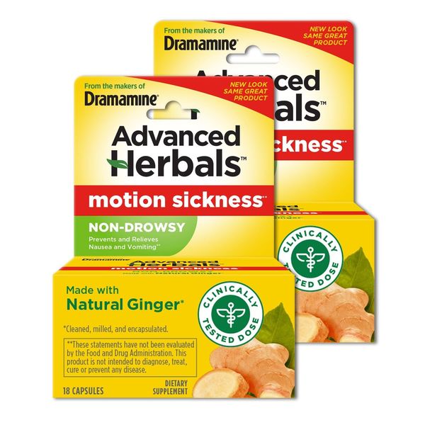 Advanced Herbals Motion Sickness Non Drowsy Ginger Capsules 36 Count Travel Pack