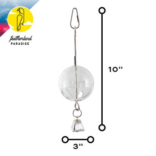 Featherland Paradise | Creative Foraging Systems Hanging Foraging Sphere & Kabob with Stainless Steel Bell, Interactive Bird Treat Toy