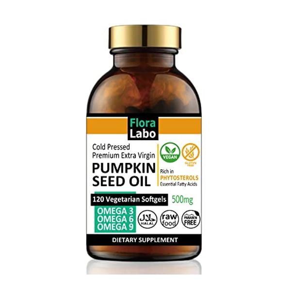 Pumpkin Seed Oil Supplement 500mg 120 Vegan Capsules | Cold Pressed Extra Virgin Biodynamic Agriculture | PUMPKIN SEED OIL VEGAN CAPSULES