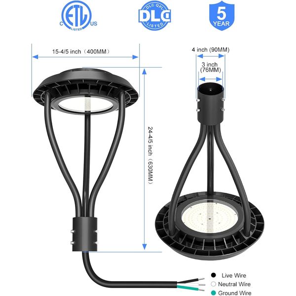 Waterproof Led Post Top Light 100W with Photocell LED Circular Area Light 5000K