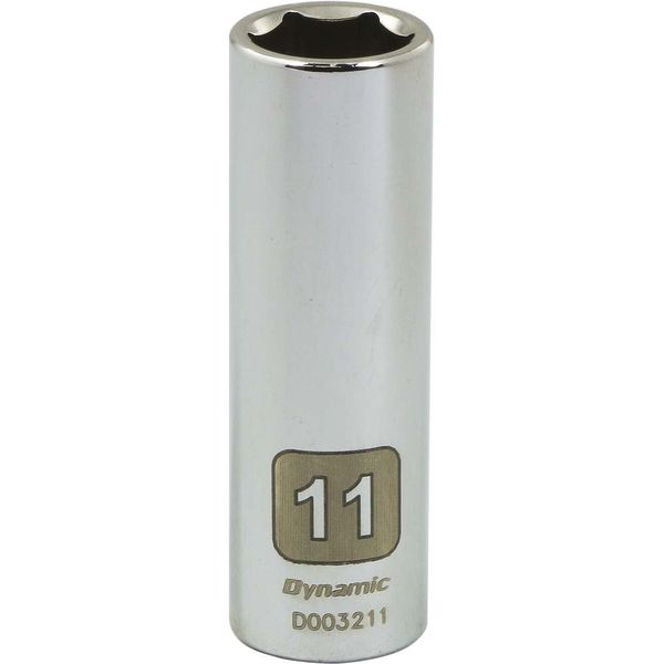 Dynamic Tools D003211 1/4" Drive 6 Point Metric Socket with 11mm Deep Length, Chrome Finish