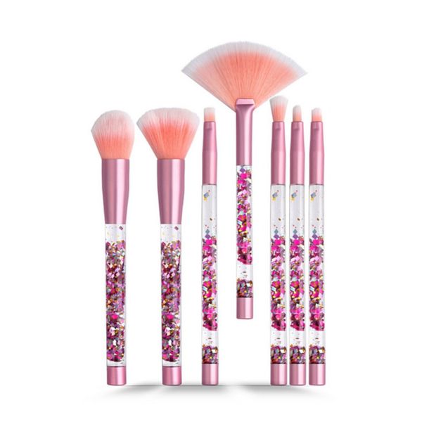 Pembe 7'li Sıvı Pırıltılı Makyaj Fırça Seti - Liquid Glitter Makeup Brush Set 7 Pcs