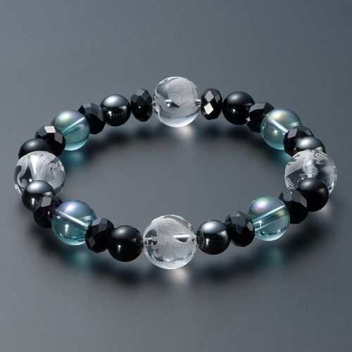 Buttanya Takita Shoten Special Bracelet Prayer Beads, Four God Breath Blue Aura, Black Onyx, Hematite, Cut Spinel, Inner Circumference: Approx. 7.1 inches (18 cm), Prayer Bead Bracelet, Four God Beast, Feng Shui, Good Luck, Power Stone, Amulet [Takita Sho