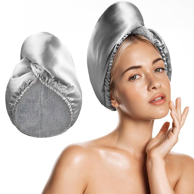 Leafinty Microfiber Hair Towel Wrap Hair Drying Caps Extreme Soft & Ultra Absorbent, Fast Drying Hair Turban Wrap Towels Shower Cap for Long, Curly, Thick Hair & Wet Hair (Grey)