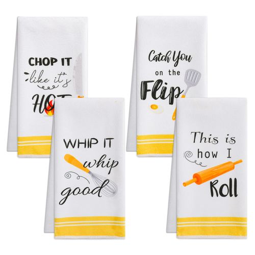 DDOFAH Funny Kitchen Towels and Dishcloths Sets of 4 Kitchen Towels with Sayings Tea Dish Towel for Cooking Baking New Home Gifts,Housewarming Gift Home Decorations