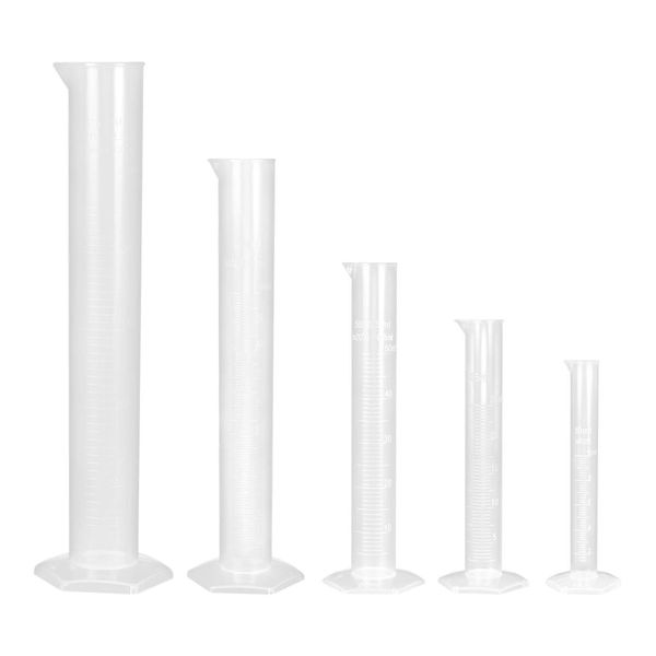 NUOLUX Measuring Cylinders, 5 Pieces, Graduated, Plastic, Transparent, For Laboratory Use, For Metering, 0.3 fl oz (10, 25, 50, 100, 250 ml)